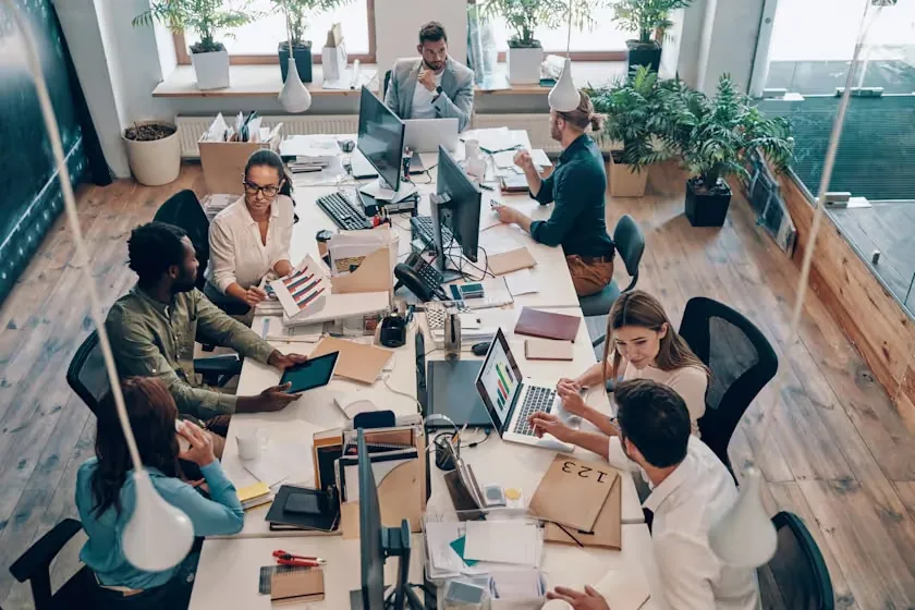 Communal workspace from above
