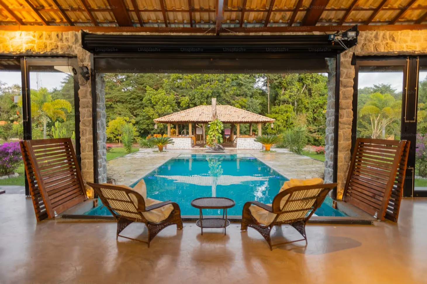 Tropical luxury stay with a pool pavilion