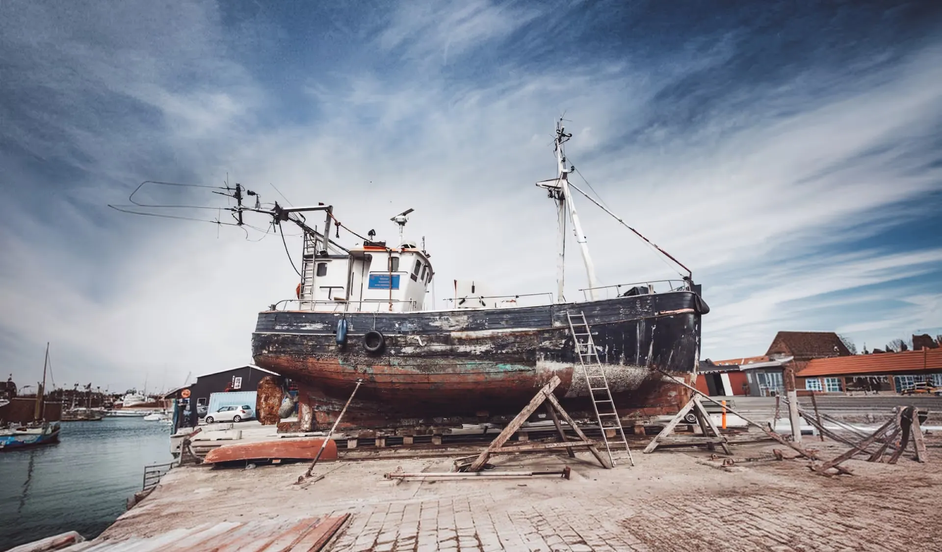 Support vessel alongside at a Kochi shipyard